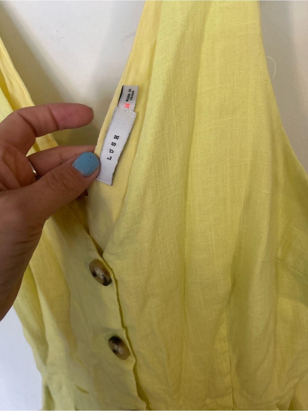 Lush Medium Linen Blend Yellow V-Neck Button-Front Romper - Picture 4 of 11